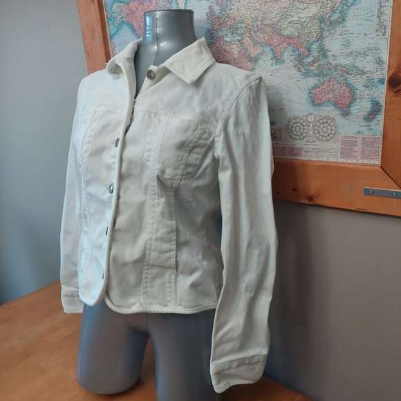 Geoffrey Beene Sport Women's White Stretch Structured Jean Jacket Size L - Picture 5 of 13